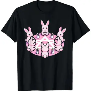 Bunny Rabbit Pink Pentacle Pentagram Pastel Goth Dark Humor T-Shirt Casual Shortsleeve Graphic Fabric Menswear Top