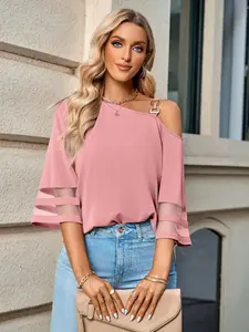Women's One-shoulder Featured A Metal Buckle Blouse