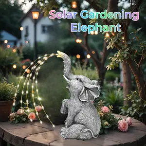 Solar Garden Decor LED Flicking Water Elephant Statues Outdoor, Birthday Housewarming Gifts for Women Mom Grandma, Elephant Light Ornament for Balcony, Garden, Patio, Yard, Lawn