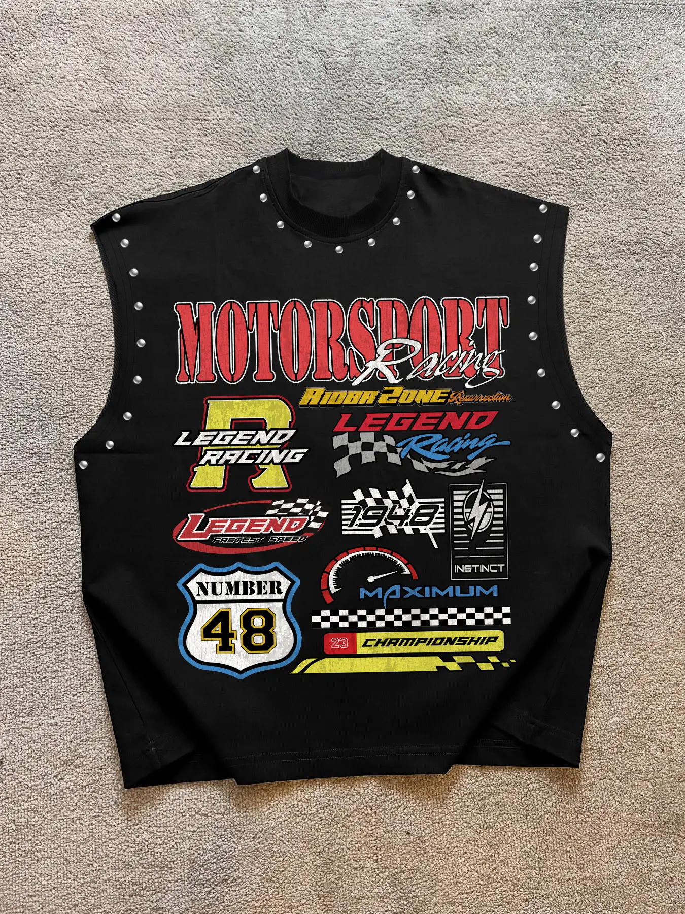 Men's Casual Vest, Full Print Motorsport Racing Elements, / Block + Number 48 Identifier, Fashion Versatile Fit