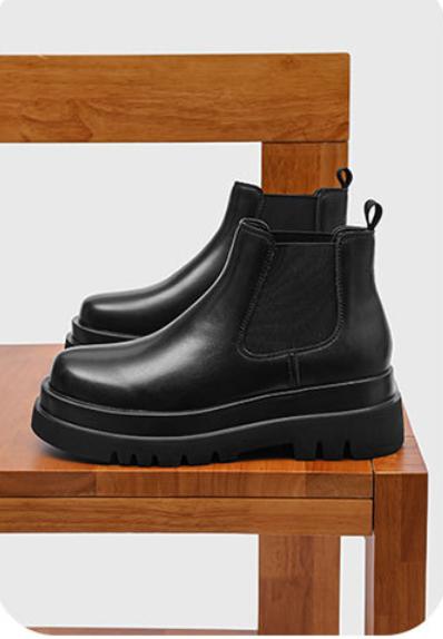 Men's Platform Chelsea Boots Black Height Increase Cleanfit Casual Business