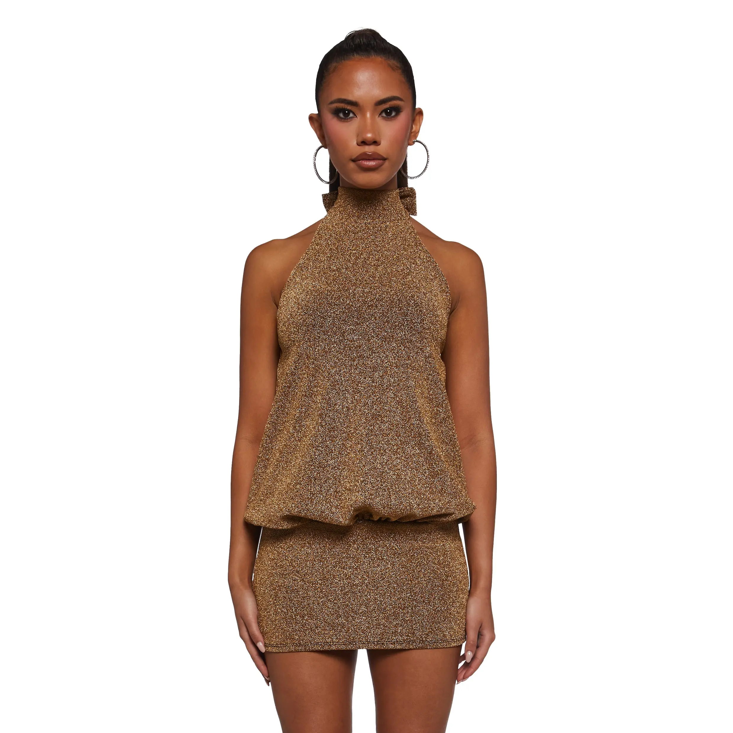 Club Moves Halter Dress - Gold Glitter