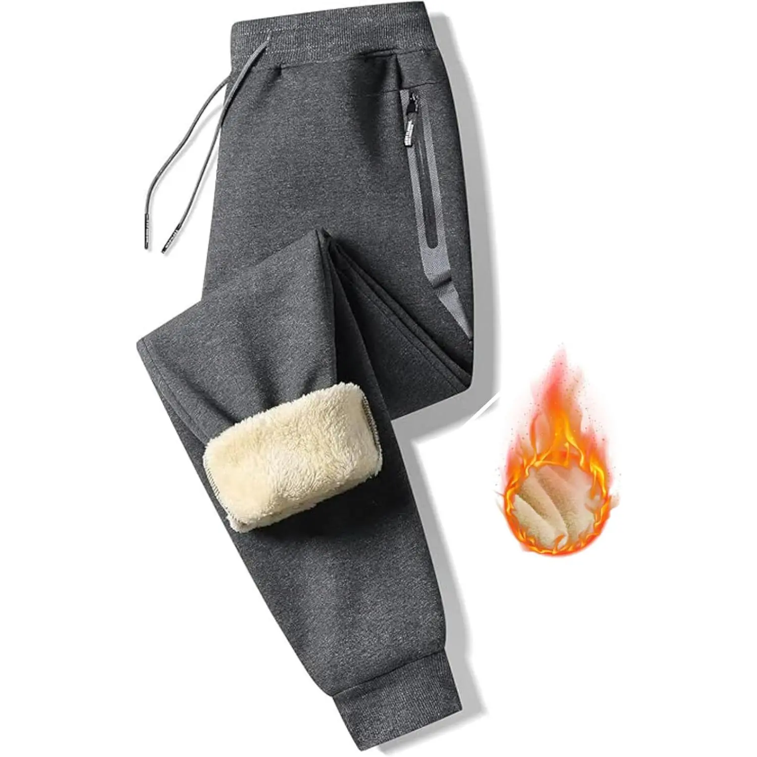 Mens Winter Warm Fleece Pants Sherpa Lined Sweatpants with Pockets