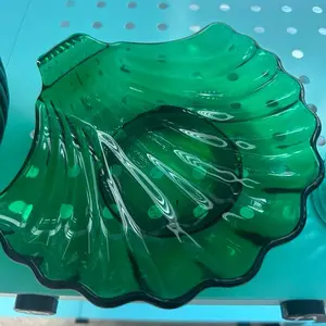 Emerald Green Glass Clamshell Candy Dish