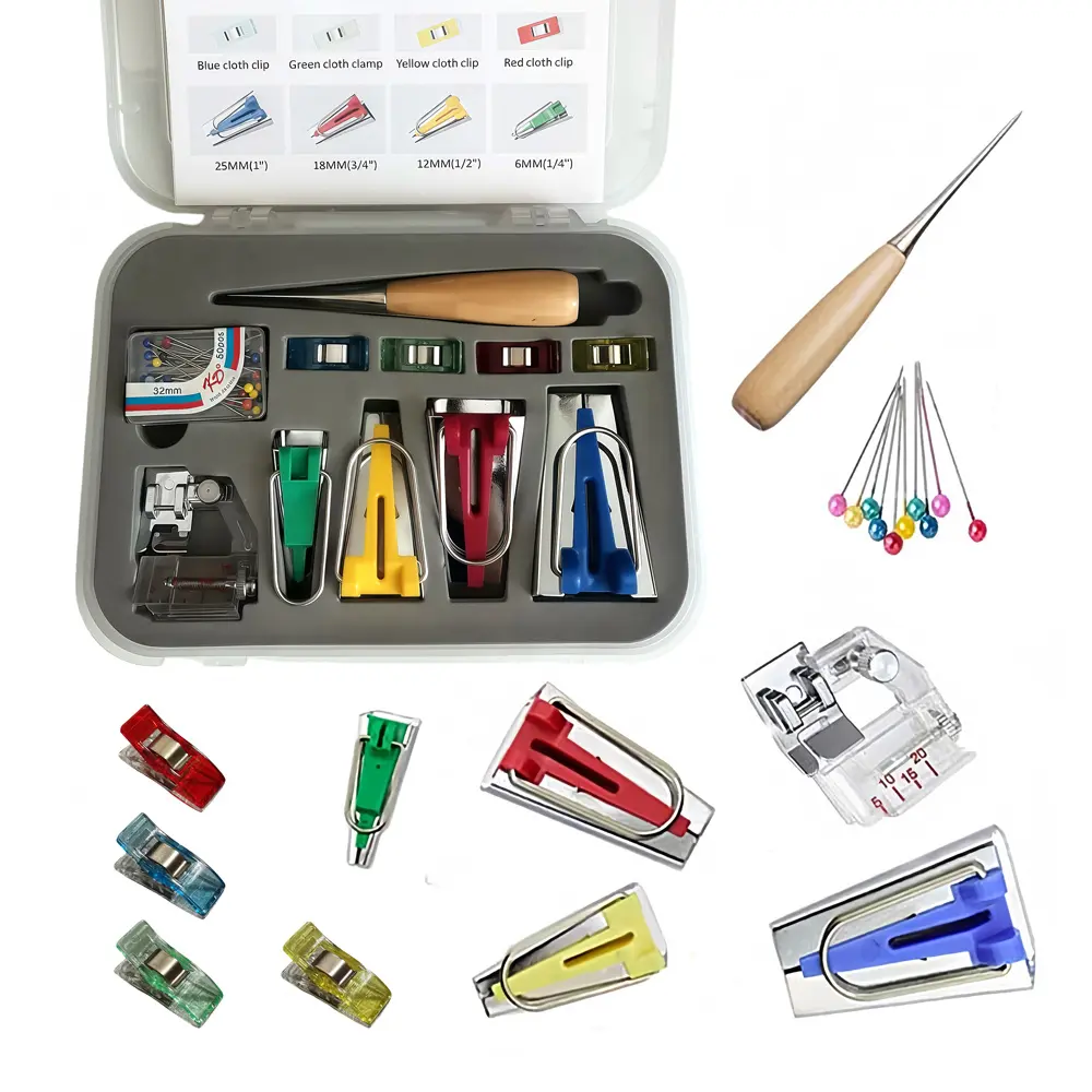Bias Tape Maker Set Quilting Hemming Seam Tools Pin DIY Sewing Accessories Patchwork Tool Set Awl Bias Binder Foot