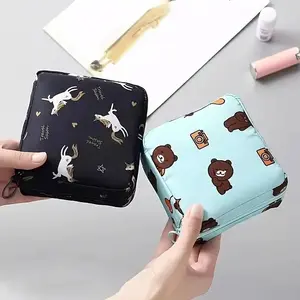 Sanitary Napkin Storage Bag, Odor-Proof Portable Menstrual Pad Storage Bag, Small Zipper Storage Bag for Outdoor Travel, Home Organizer Supplies Dark Blue Flamingo