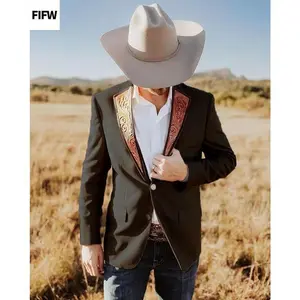 Men’s slim-fit casual blazer in western cowboy style streetwear denim jacket