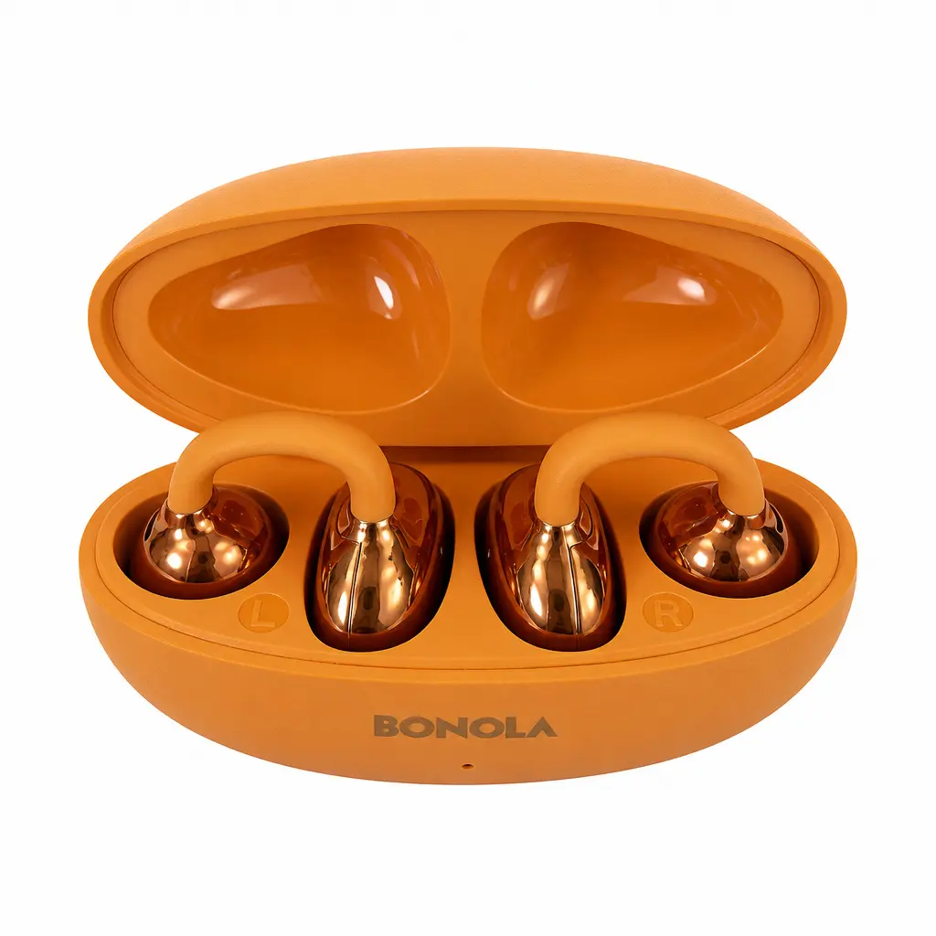 YX81-Y Bonola Orange Wireless Earbuds with Charging Case - Compact & Stylish Design for Everyday Use