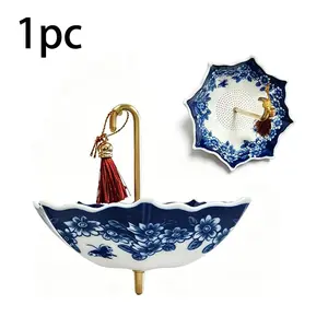 Tea Infuser,Umbrella Shape Ceramic Tea Strainer, Tea Accessories Blue and White Porcelain,Loose Leaf Filter with Rotating Design for Coffee Brewing