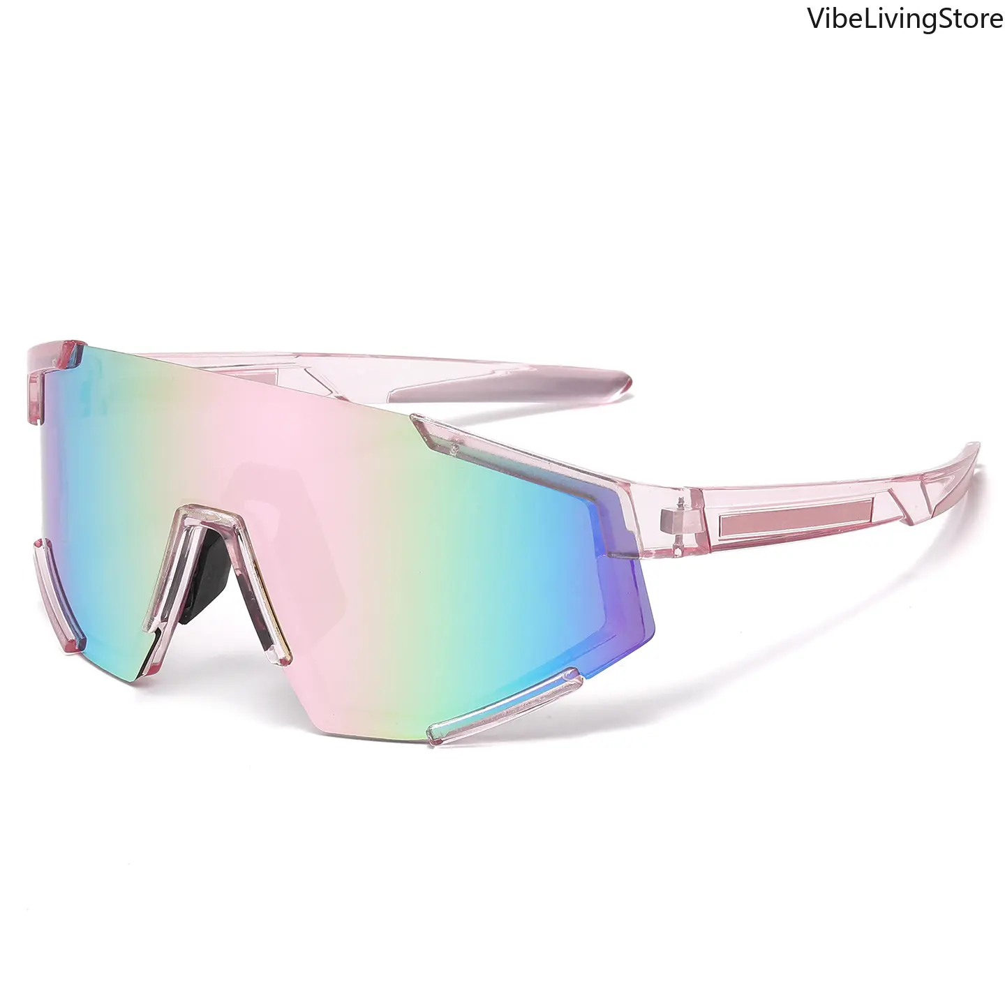 Women's Pink Y2K Wrap-Around Sunglasses - 1-Piece Rimless Rainbow Lens, UV400 Protection, Futuristic Shades for Rave, Beach Use (DIY Bag Accessory), Womens Sunglasses