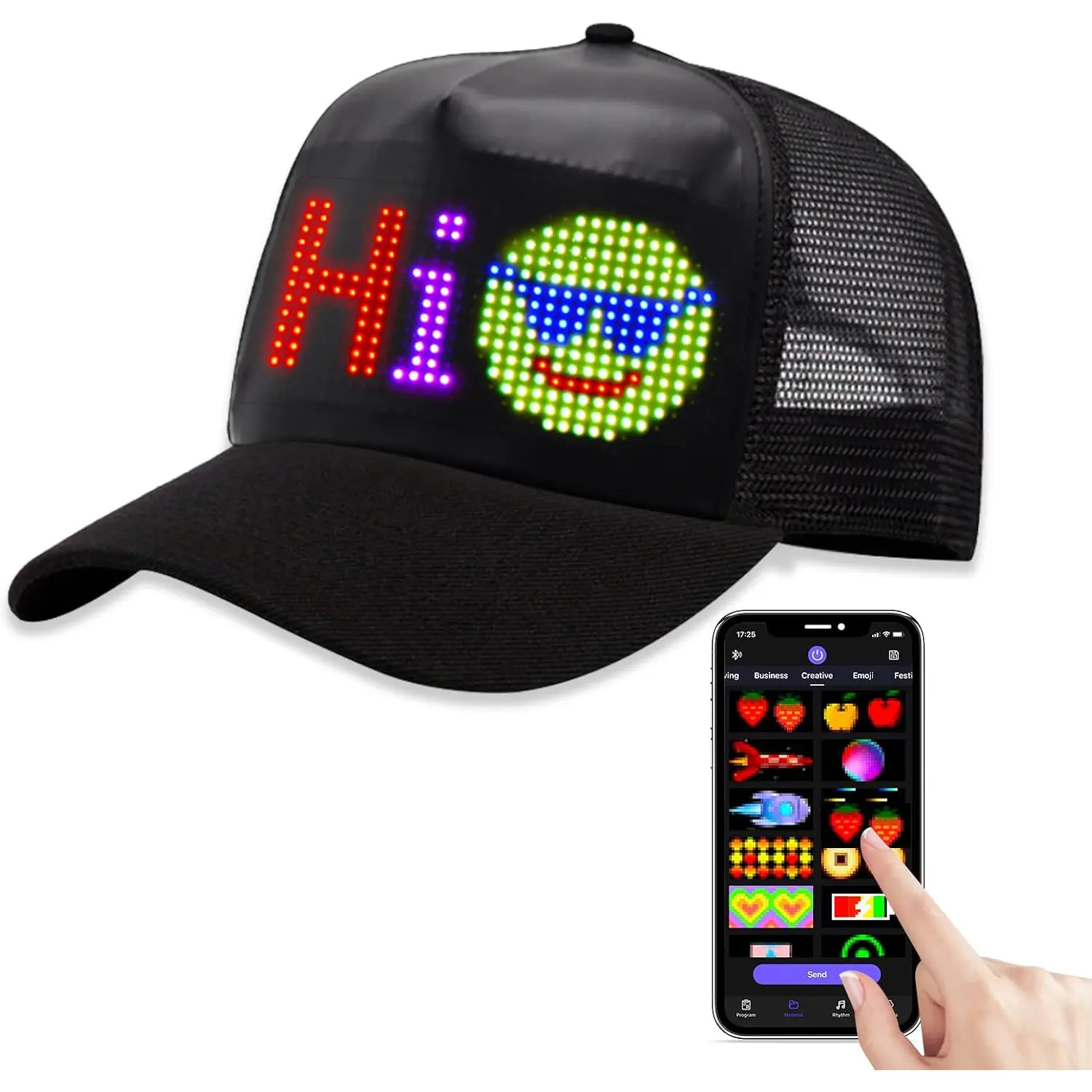 LED Hats, LED Display Screen Smart Caps,Bluetooth APP Control,Custom Text, Patterns, Animations