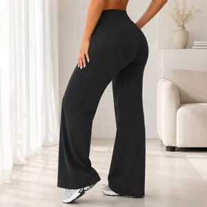AVAMO Women's High Waisted Scrunch Butt Wide Leg Yoga Pants - Nylon Blend, Tummy Control, No Front Seam, Soft Stretch, All Season Sports Wear, Leggings Tummy Control Lounge Bottoms