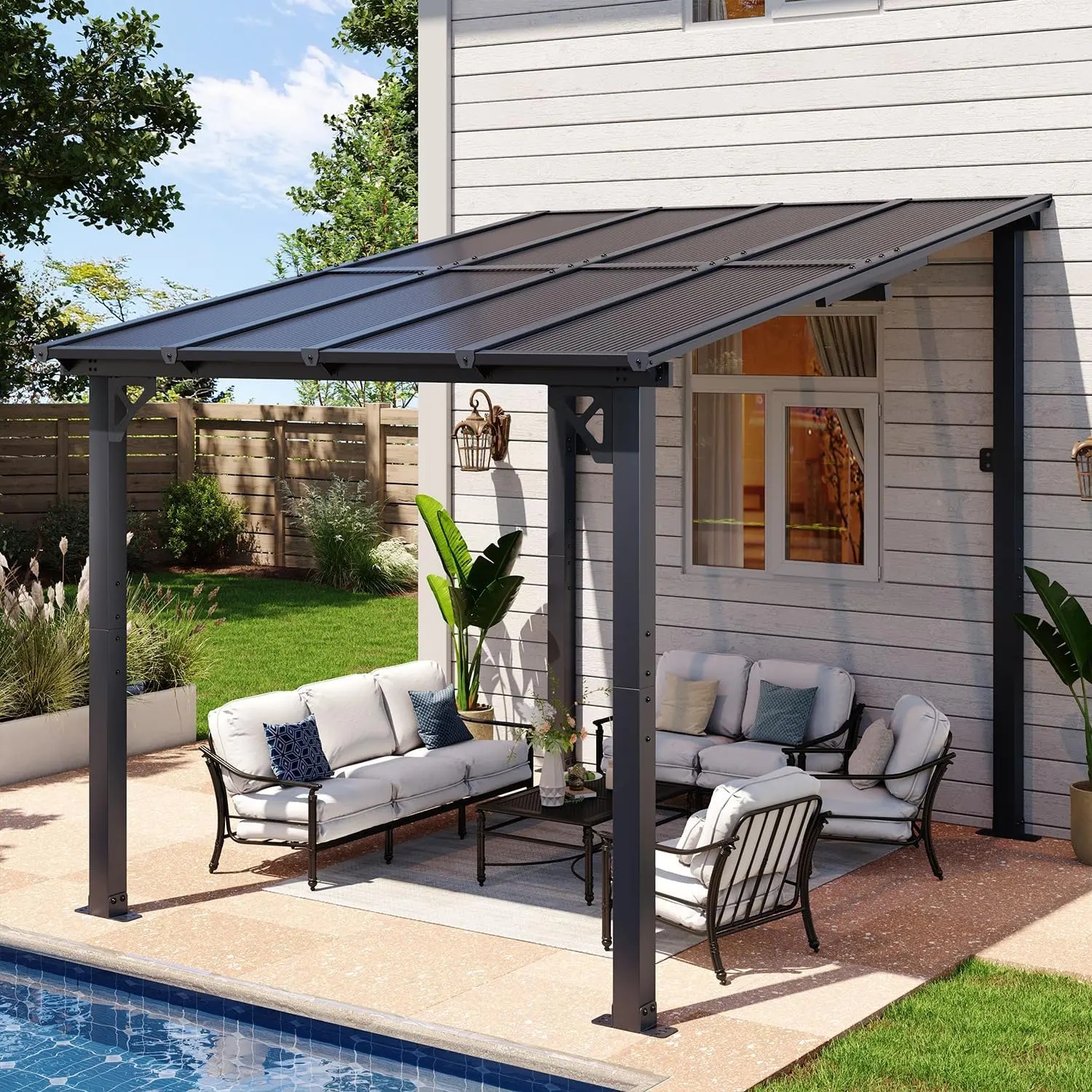 Aoxun Gazebo for Patio, Lean to Gazebo Pergola with Sloped Roof, Large Wall-Mounted Heavy Duty Awnings, for Backyard, Deck, Patio Outdoor Canopy Outdoor Canopy Shelter