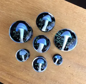 PAIR of Glow in the Dark Floating Mushroom Pyrex Glass Double Flare Plugs - Gauges 2g (6mm) through 5/8" (16mm)