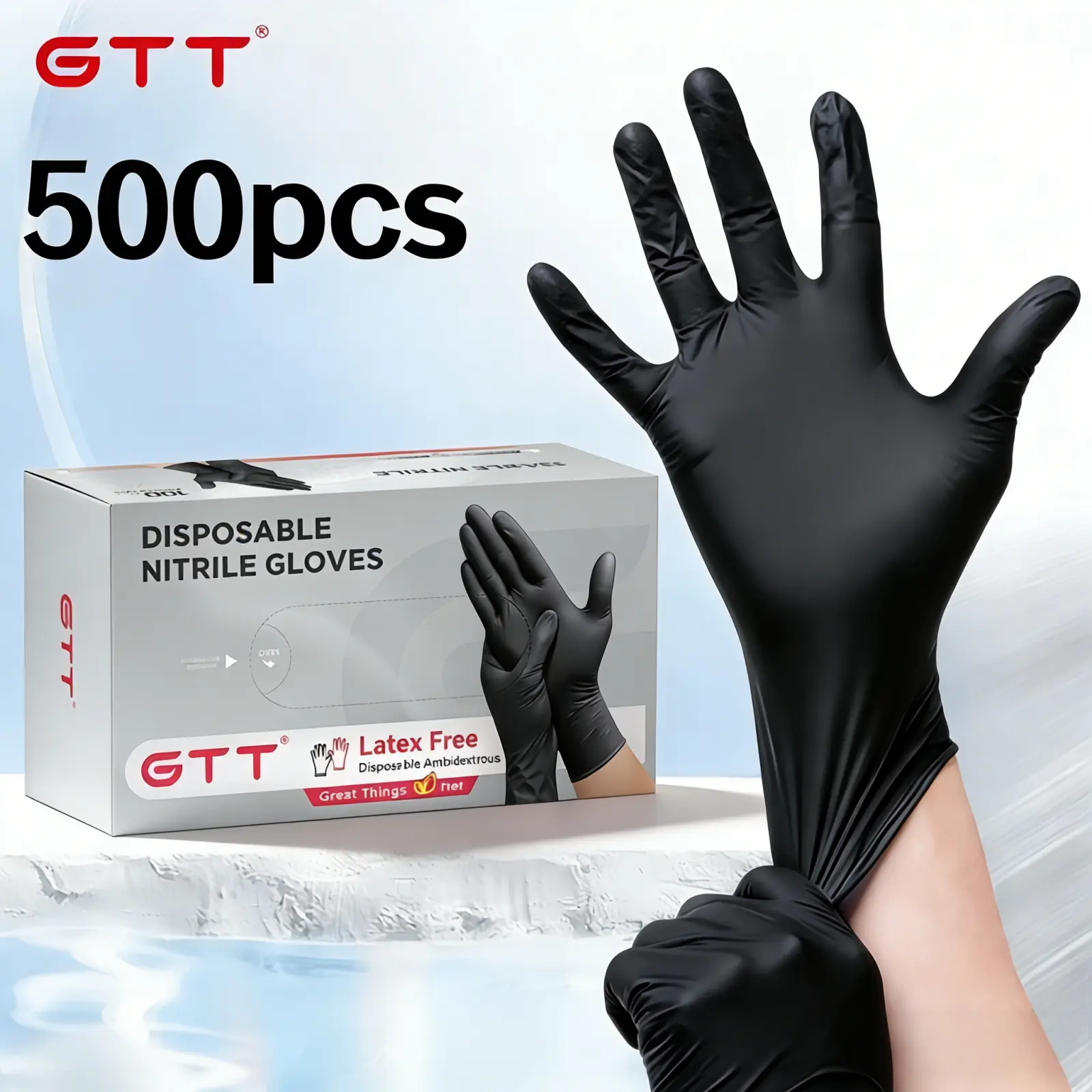 GTT Industrial Heavy-Duty Black Disposable Cleaning Gloves, 500-Count Box, Home Care Supplies for Household Cleaning