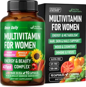 47-in-1 Multivitamin Complex for Women: B-Complex, Whole Foods, Hair Growth Support, Digestion & Metabolism, Iron. Vegan, Bioavailable & Gentle on Stomach. Made in USA. 90 Capsules