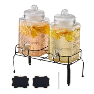 Drink Dispenser 1.5 Gallon Beverage Dispenser for Parties and Events, Glass Carafe with Stand, Leakproof Wide Mouth for Lemonade Iced Tea Water Seltzer Juices, Home Bar, Patio, Picnic, Outdoor Parties, 2 Pack
