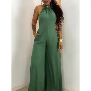 Green Halter-neck Backless Jumpsuit