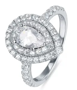 925 Sterling Silver Pear Halo CZ Wedding Band Engagement Ring Size 2.5-15 SE23A