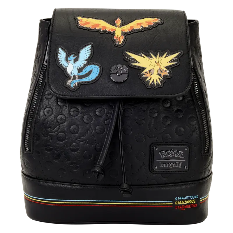 Pokémon Legendary Birds Mini Bag, Casual Unisex Drawstring Backpack with Embroidered Bird Emblems, Distressed PU Leather