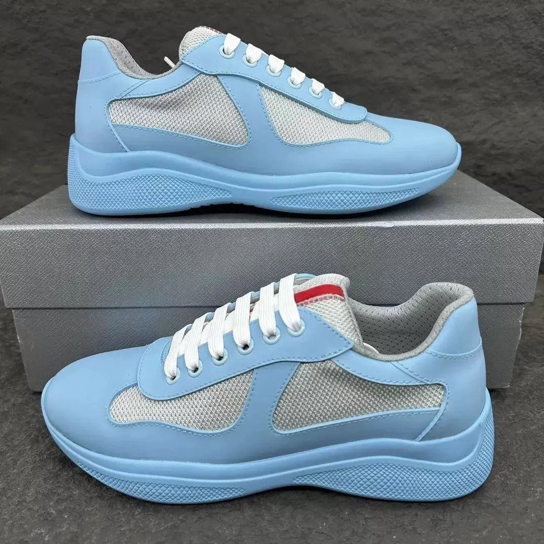 classic round toe runway shoes with red shoe tongue soft rubber New Fabric Americas Cup trainers size 35-47 Men's And Women's designer matte leather with silver mesh casual shoes multiple colors linea rossa voyage sneakers