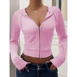 Women's Color Zip-Up Hooded Jacket - Women's Clothing, Coats