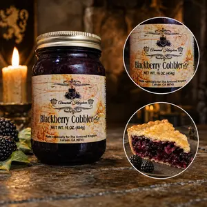 The Armored Kingdom Premium Blackberry Cobbler Pie in a Jar - 16 oz Premium Canned Pie Dessert, Delicious Fruit Treat, Blackberry, Sweet, Real Sweet Blackberry Fruit, Ready to eat, delicious