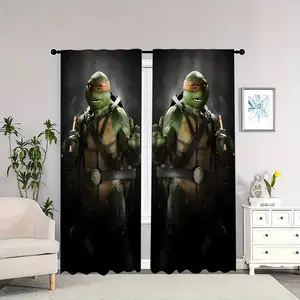Green-skinned Teenage Mutant Ninja Turtle wielding weapons - battle-ready indoor curtains, blackout, heat-insulating, and soft, suitable for home décor.