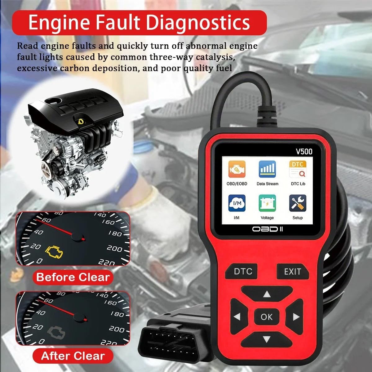 VTECH OBD2 Scanner Diagnostic Tool, check engine light Code Reader, DTC Lockup, Spark plugs check, O2 Sensor, EVAP System Test, Vehicle Info