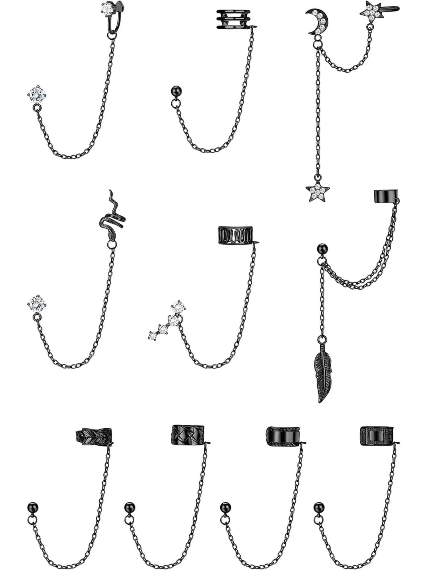 10Pcs Ear Cuff Earrings Chain for Women Snake Feather Moon Star Ear Climber Crawler Tassel Chain Ear Cuff for Women Girls Casual Witchy Jewelry, Ear Cuffs Non Piercing, Non Pierced Jewelry, Trendy Fashionable Accessories, Fashion Jewelry Accessories