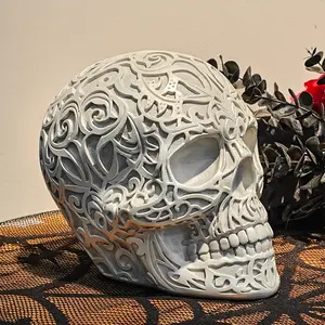 8.27 Inch Skull Size, Halloween Party Decoration, Headform, Halloween Statue, Party Table Center Decoration, Home Decor, White, Spooky