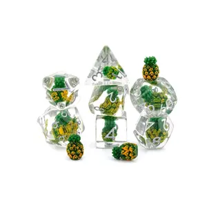 7-Piece Pineapple Resin Polyhedral Dice Set - Bright Yellow Tropical Fruit RPG Dice with Playful Design for Tabletop Game Sessions