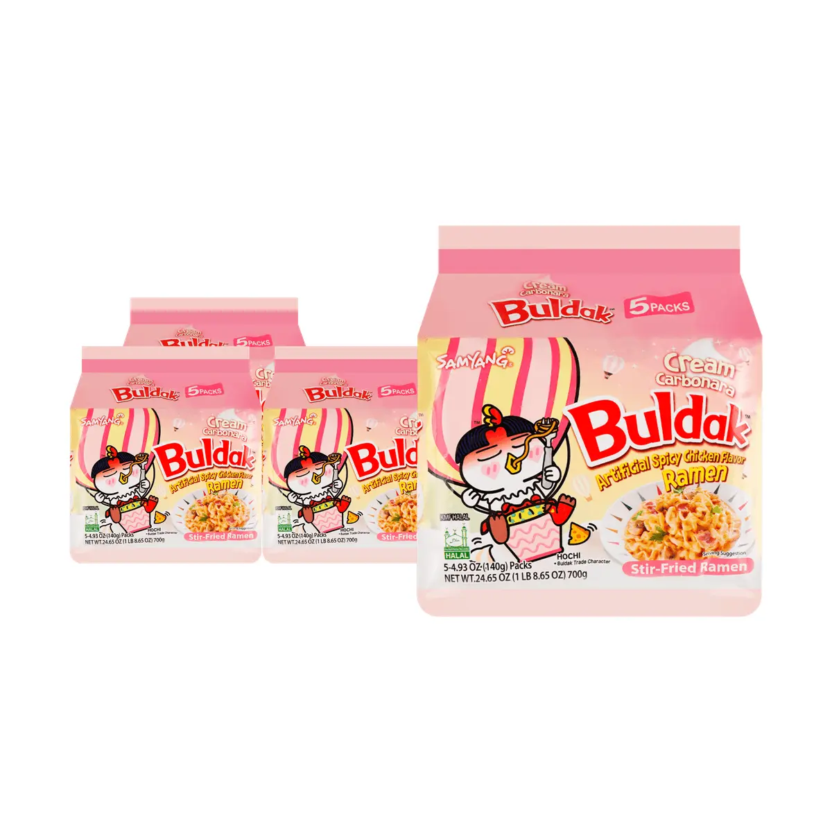 Samyang Buldak Ramen Pink Creamy Cheese Spicy Chicken Noodles - 20 Packs (140g Each) - Double Creamy Cheese Flavor - Korean Instant Noodles Value Pack