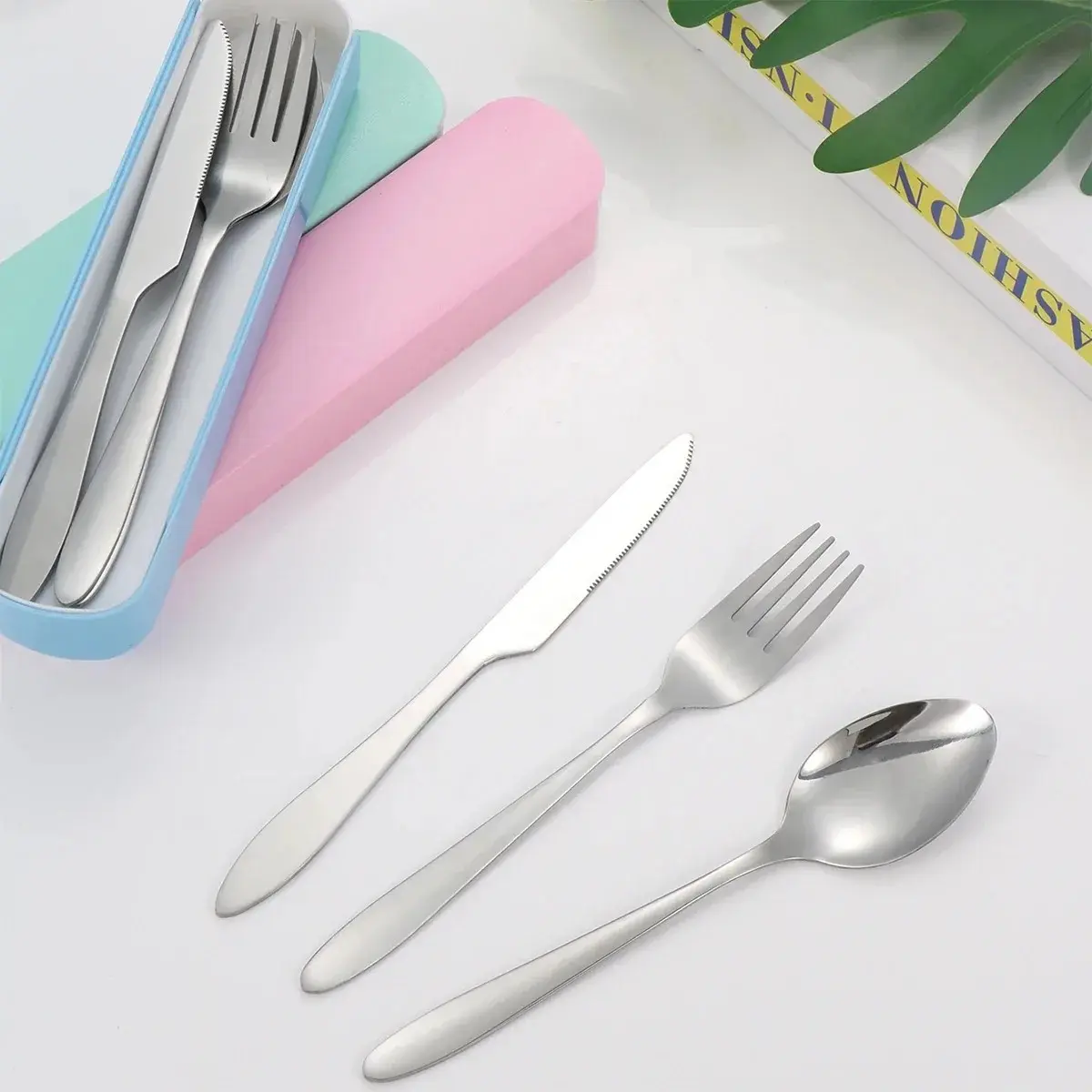 Portable Steel Cutlery Set, Kitchen Tableware Set, Outdoor Tbaleware, Student Cutlery, Forks Spoons And Knives Set, Including Knives, Forks, Spoons, with Storage Box