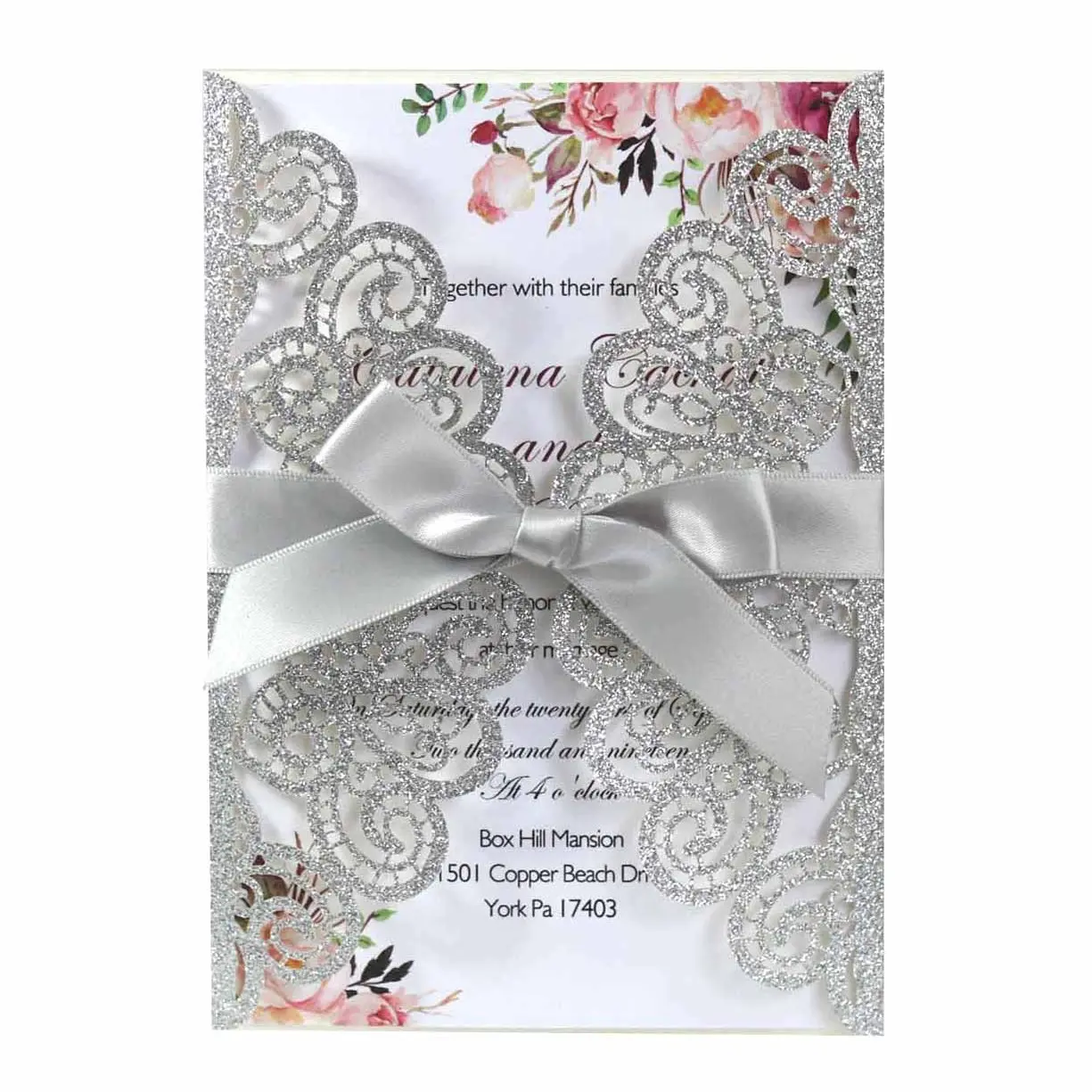 European Wedding Card with Glitter Paper, Hollow Peacock Flower Design - Engagement Invitation, Wedding Props, Card Design