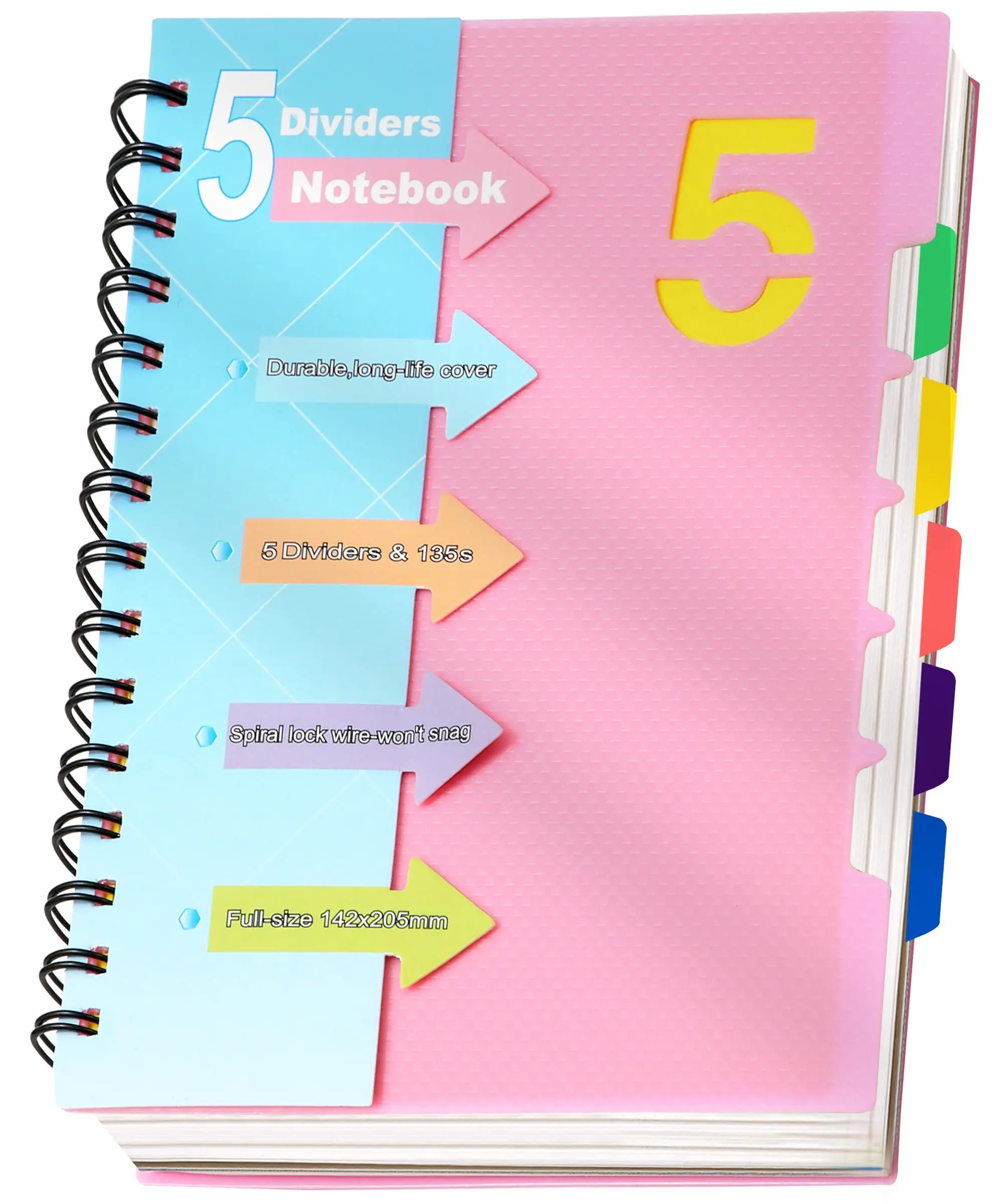 5 Subject Notebooks College Ruled Spiral Notebook 5x7 Hardcover Notebook with Divider Tabs 220 Pages Small Notebook for Work A5 Pink Spiral Notebook College Ruled Notebook for Note Taking School