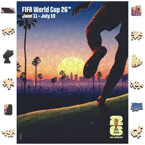 FIFA World Cup 2026 City Puzzle Los Angeles Poster - Wooden Puzzle for Adult, 200 Pieces Unique Shape Puzzle, 5MM Thick, Creative Collectible Gift for Fans, Officially Licensed Product, 9.3x11.8''