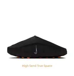 Black Thick-Soled Mule Slides, Orange Spherical Massage Outsole, Breathable Fabric Upper, Pre-Game Recovery Tech Slides