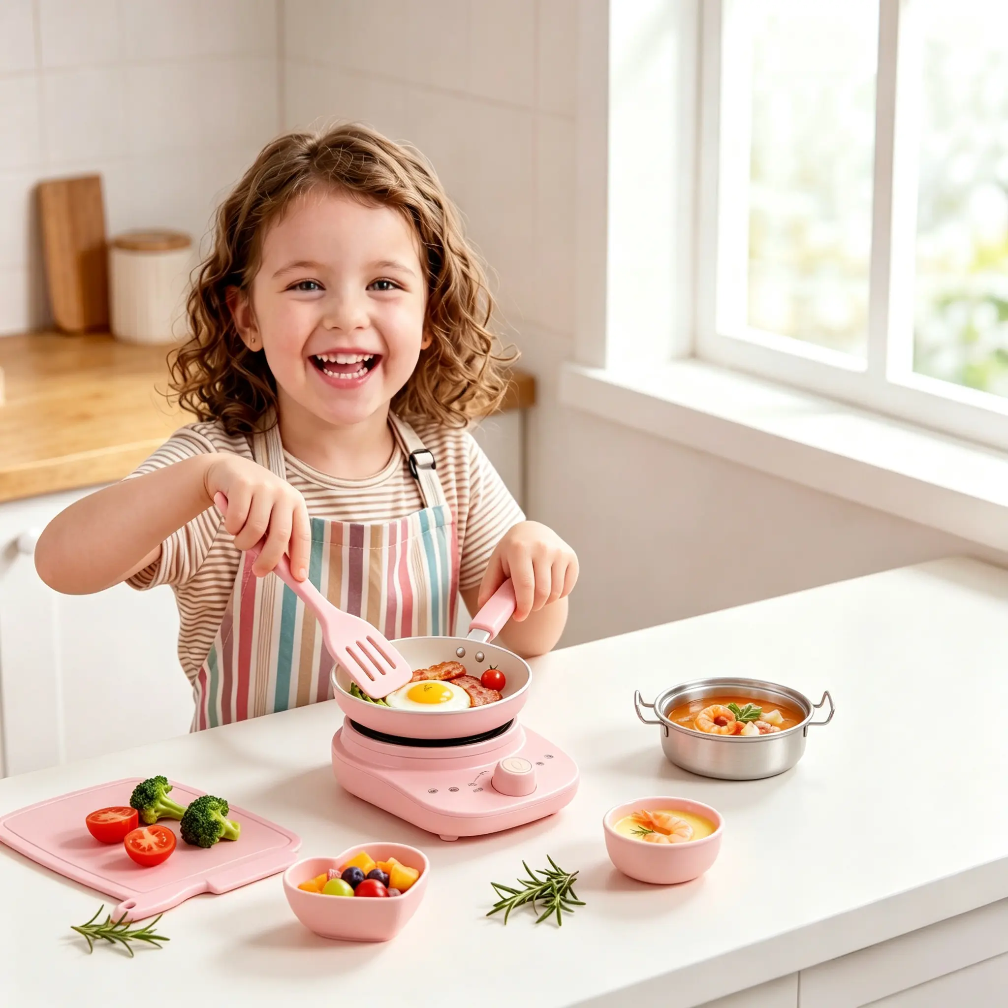 Children's Miniature Cooking Set - Safe Mix & Stir Pretend Play Kitchen Toys with Play Kitchen Accessories, Motor Skill Boost Development Toy, US Standard Adapter, All Seasons Kids Gift Ideas