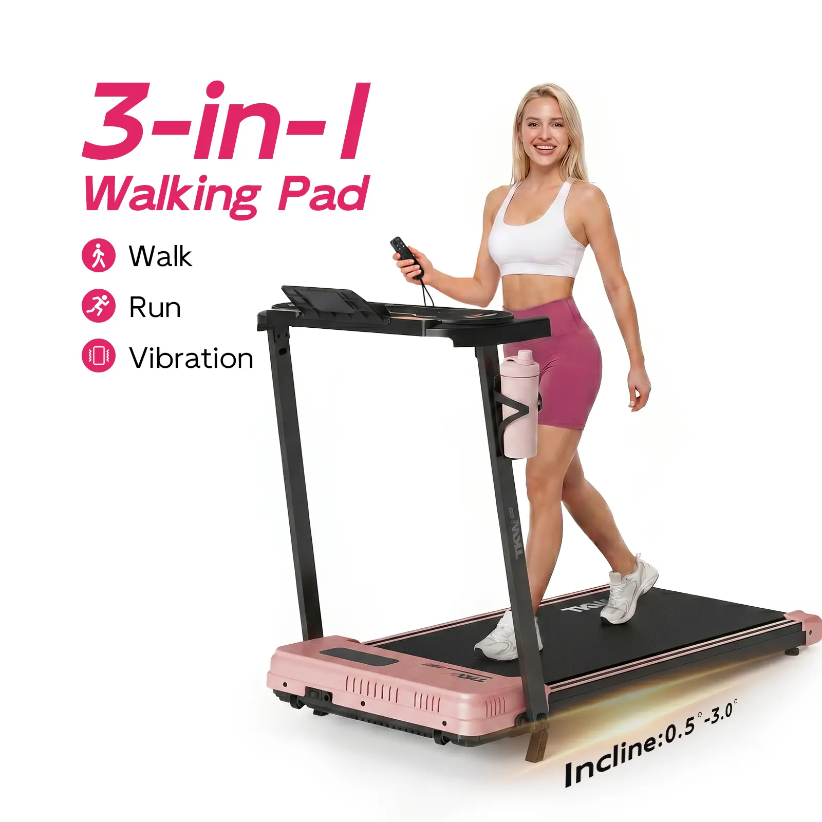 TKW Compact Incline Walking Treadmill with Vibration, Silent & Portable for Home or Office Cardio, Underbed Fit, Walking Pad, Incline+Vibra, 200–300 Lbs, Unisex, Massage, Home Gym Treadmill, Slim, Treadmills For Home