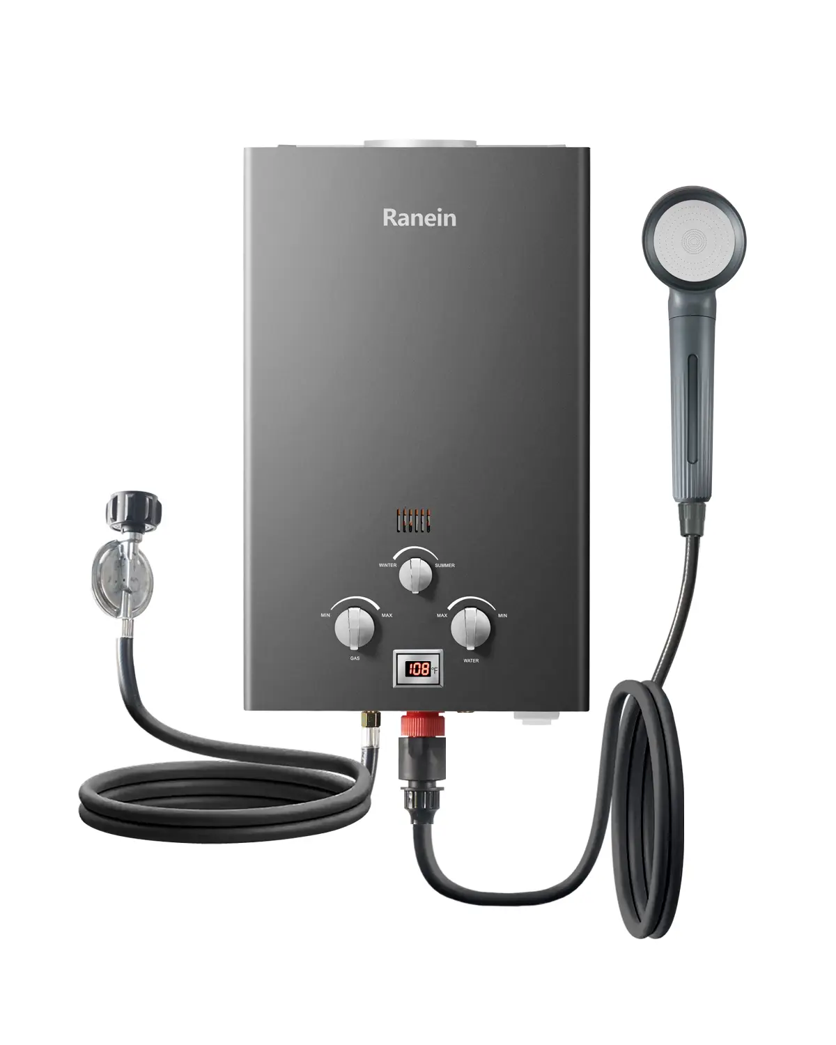 Ranein 12L Compact Propane Gas Tankless Water Heater - Outdoor, 68000 BTU, 3.18 GPM On-Demand Heating Appliance for Cabins, 21.7x7.1x13", Compatible with LED Shower Head