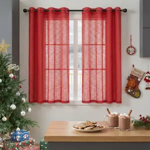 Cozy Curtain 2 Panels 52X63Inch Kitchen Curtains Fancy Slub Bamboo Yarn Semi Sheer Stylish Design For Specific Size Needs Ideal For Interior Decoration Accessories L12