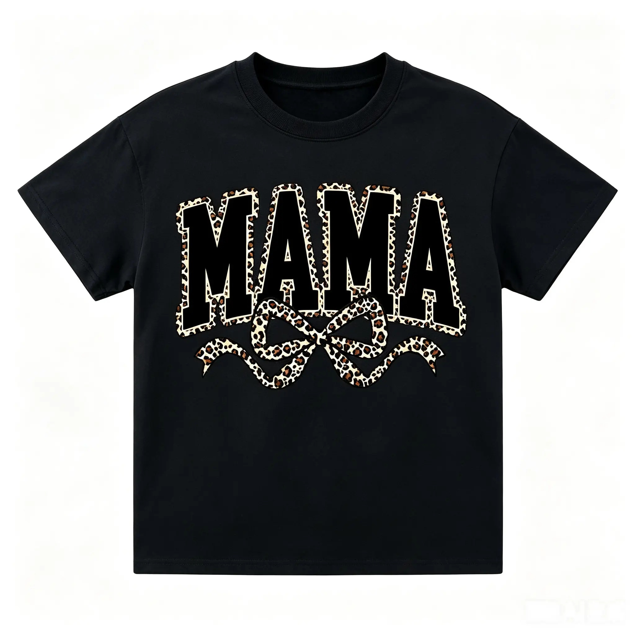 Mama Leopard Coquette Bow Casual Round Neck Pullover, Varsity Sweatshirt for Mother’s Day, Mom Stuff Sports Top, Sporty Sports Tops Black Long Sleeve