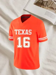 Texas No. 16 American Football Jersey, Breathable Sweat-Wicking Short Sleeve Sports Top Pullover, Loose Fit Unisex Casual Wear for All Seasons
