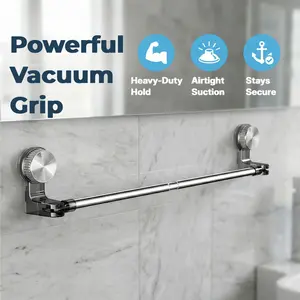 Stainless Steel Suction Cup Towel Rack No-Drill Adjustable Bathroom Kitchen Storage Shelf Toilet Bath Slipper Rack Shower Curtain Rod