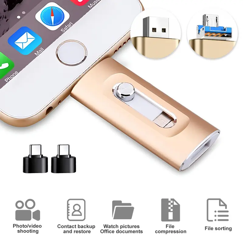 PICRYU 3 in 1 Flash Drive,High Speed USB 3.0 Memory Storage,OTG Flash Pen Drive with Free Type-C Adapter for iPhones/Android/PC and More Devices,64GB/128GB/256GB Photo Stick USB Memory Stick Storage for Photos and Videos Backup
