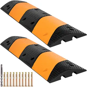 VEVOR Rubber Speed Bump, 2 Pack 2 Channel Speed Bump Hump, 42\" Long Modular Speed Bump Rated 22000 LBS Load Capacity, 40.2 x 11.8 x 2.4 inch Garage Speed Bump for Asphalt Concrete Gravel Driveway