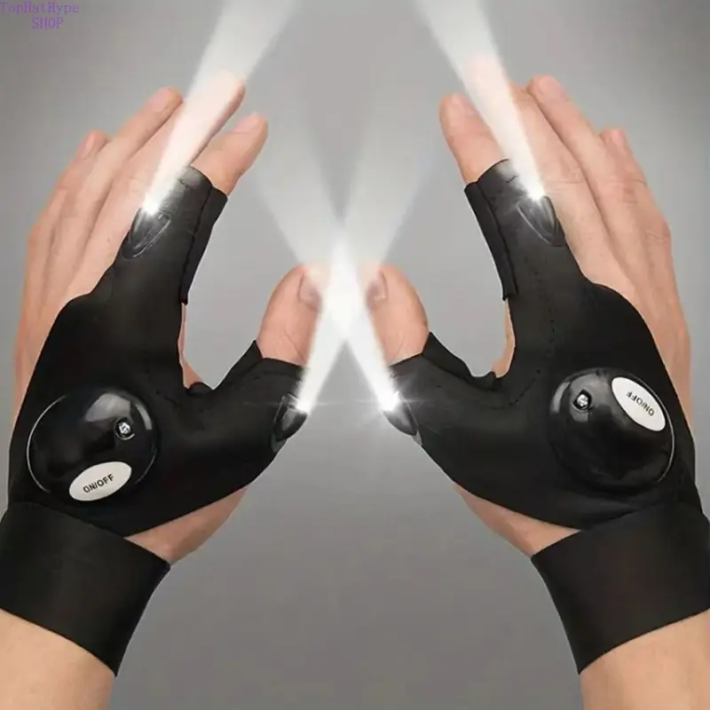 LED Flashlight Gloves with Finger Lights, Hands-Free Luminous Working Gloves, Waterproof Lighting Gloves Ideal for Night Fishing, Emergency Repair, Camping, Hiking & Outdoor Work