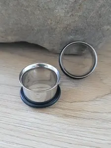 Pair Single Flare Surgical Steel Tunnels Gauges Ear Stretching 00g 7/16 1/2 9/16 5/8 3/4 7/8 1 Inch 9mm 1g 7mm taping plugs metal earrings