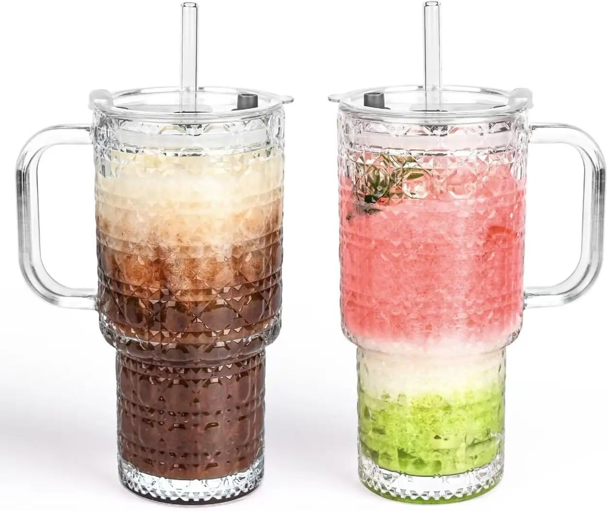 2-Pack 17oz Reusable Leak-Resistant Glass Tumblers with Lid, Straw & Handle - Portable Cold Drink Cups for Home, Travel, DIY Drink Lovers, Ideal for Iced Coffee, Smoothies, Juice, Tea